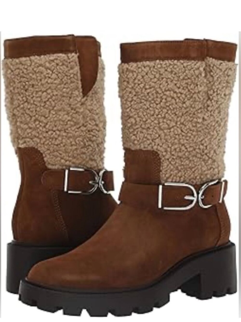 NEW FRANCO SARTO ELLE MID SHAFT LUG SOLE BOOT IN TAN SUEDE & SHEARLING SIZE 7.5